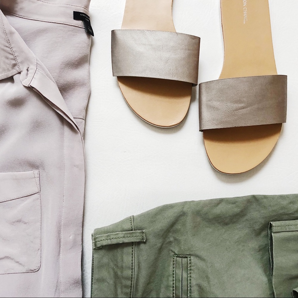 Simon Chang Metallic Slide Sandals - Picture 1 of 5